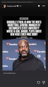 Shaqir hypes his father, Shaq, for his general manager role for the Hornets | @shaqironeall/ig